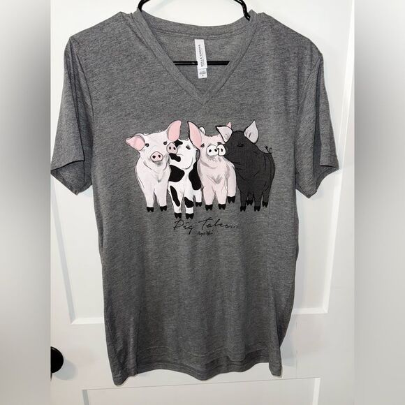 Bella Canvas Gray Short Sleeve Tee with Pig Design - Picture 1 of 5